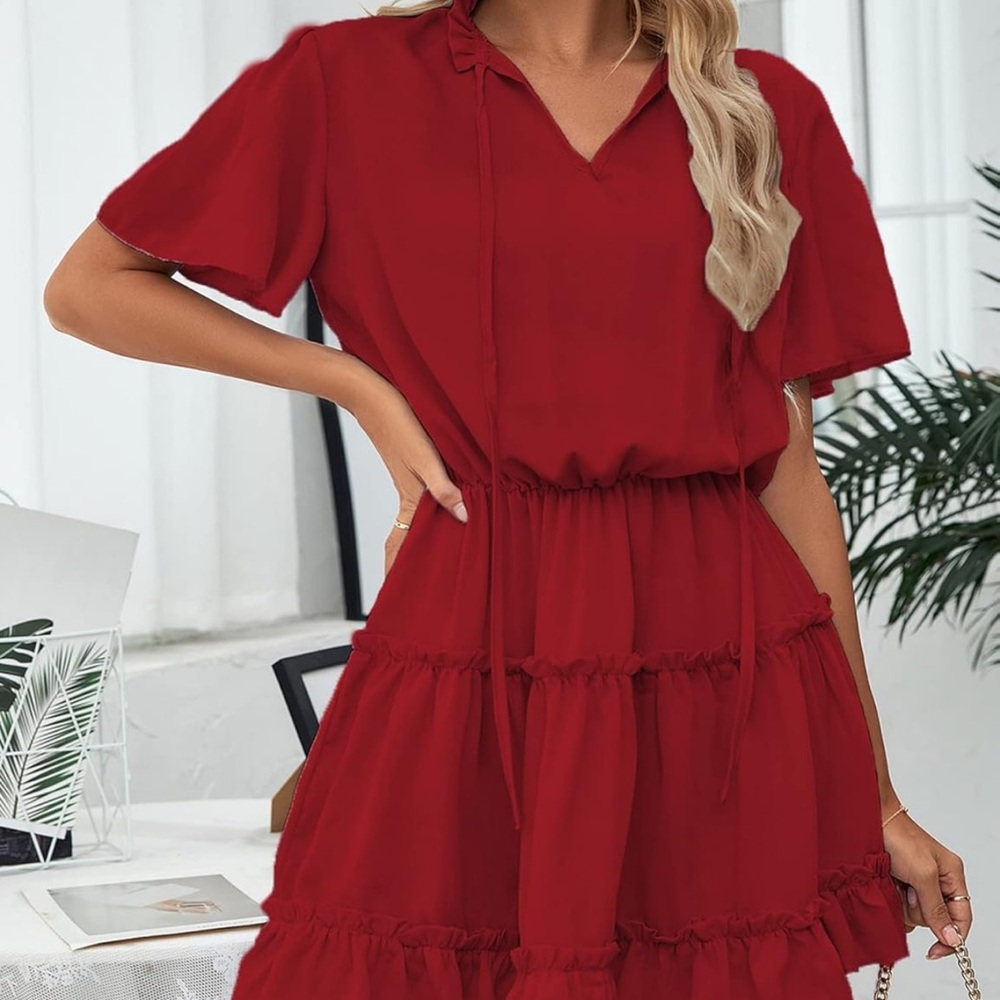 Red Ruffle Dress - Picture 9 of 11